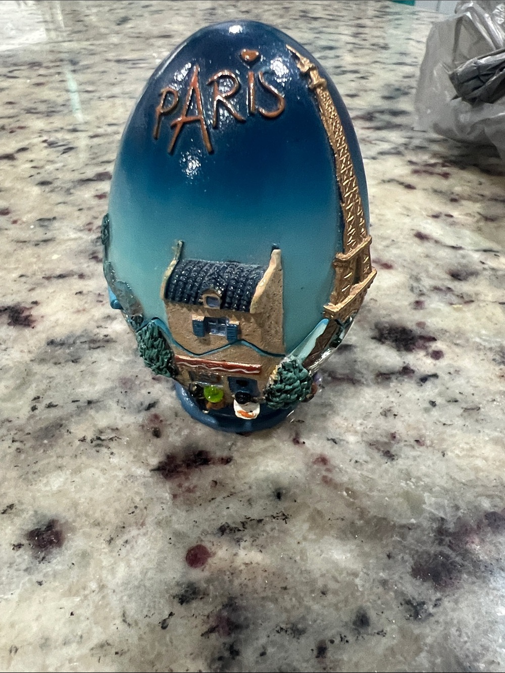 Paris Souvenir Decorative Egg - Blue and Gold